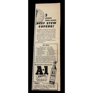 A-1 Steak Sauce Vintage Print Ad 1955 A1 Beef Stew Recipe